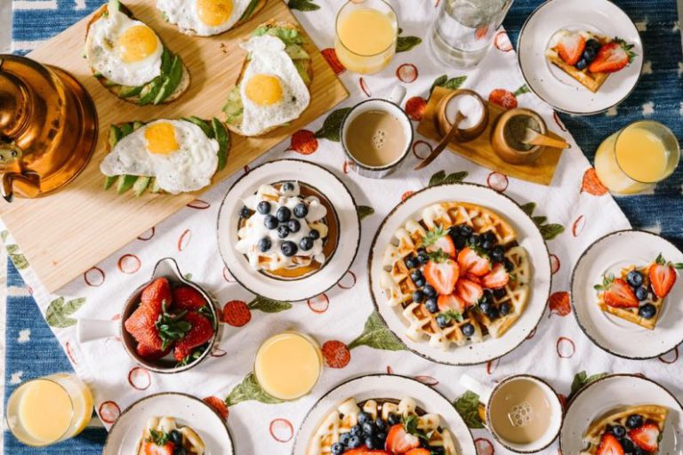 Bed And Breakfast Selection - round white ceramic plate filled with waffle