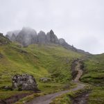 Scottish Landscape - a dirt road on a grassy hill