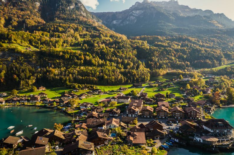 Swiss Village - a town by a lake