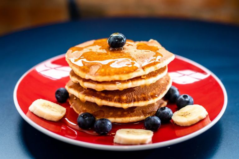 Pancakes - baked pancake with blueberry and slice of banan
