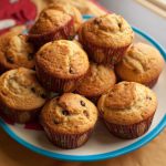 Muffins - brown cupcakes on blue and white ceramic plate