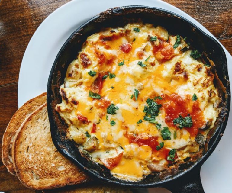 Breakfast Casserole - omelette on black plate