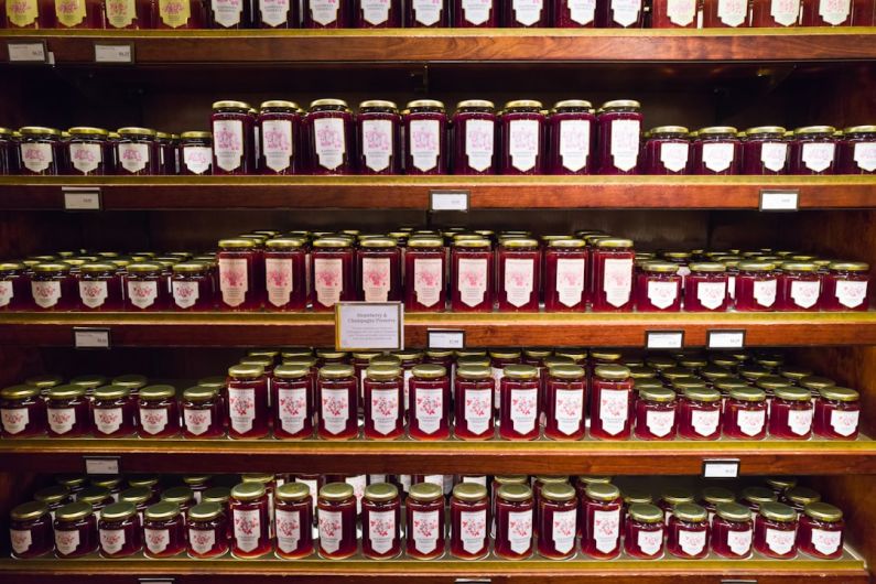 Jam Jars - a shelf filled with lots of jars of jam