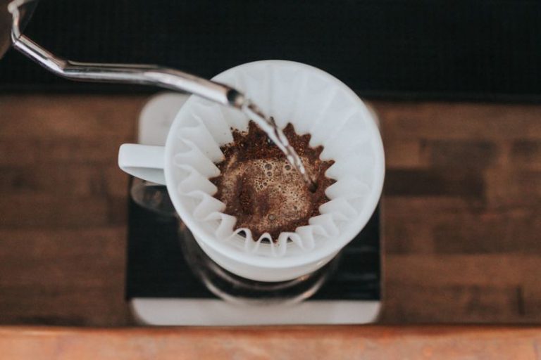 Coffee Brewing - white ceramic mug